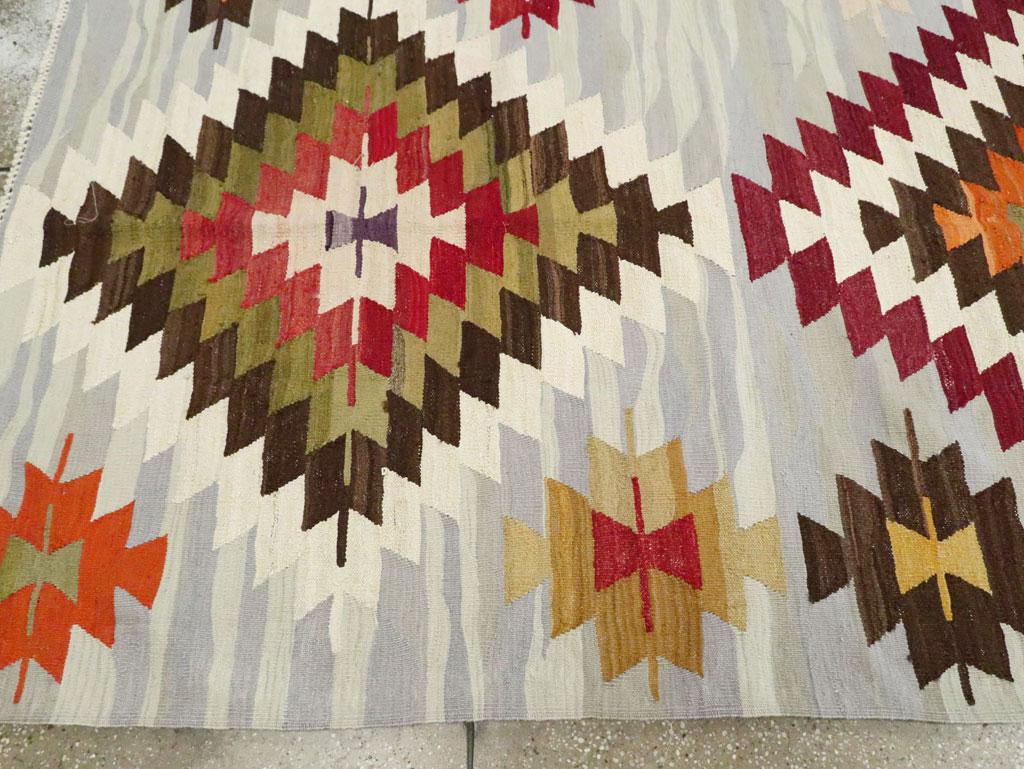Contemporary Handmade Turkish Flat-Weave Kilim Geometric Room Size Carpet For Sale 2