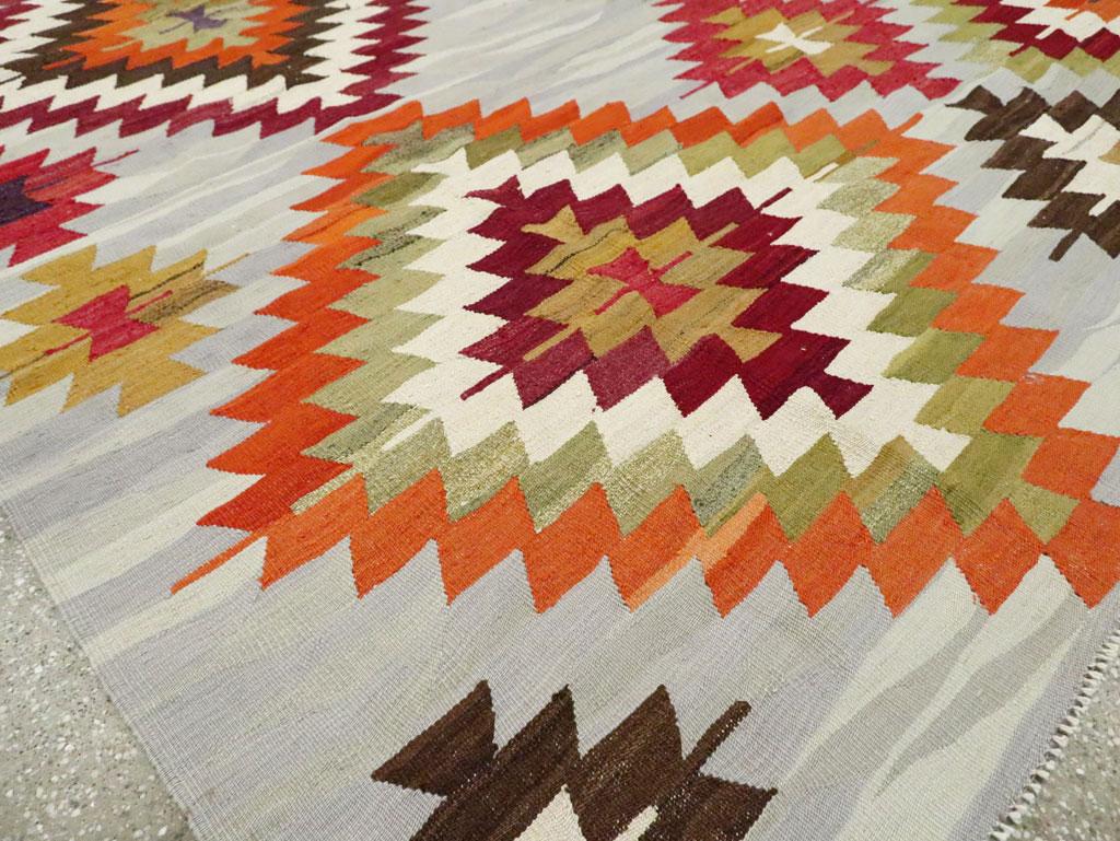 Contemporary Handmade Turkish Flat-Weave Kilim Geometric Room Size Carpet For Sale 3