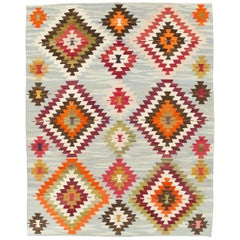 Contemporary Handmade Turkish Flat-Weave Kilim Geometric Room Size Carpet