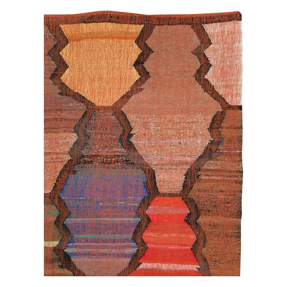 Modern Contemporary Handmade Turkish Flat-Weave Kilim Large Geometric Room Size Carpet For Sale