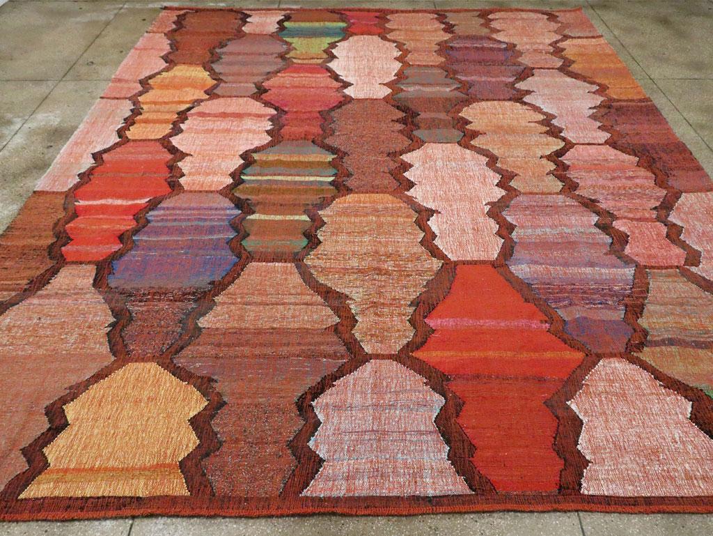 Hand-Woven Contemporary Handmade Turkish Flat-Weave Kilim Large Geometric Room Size Carpet For Sale