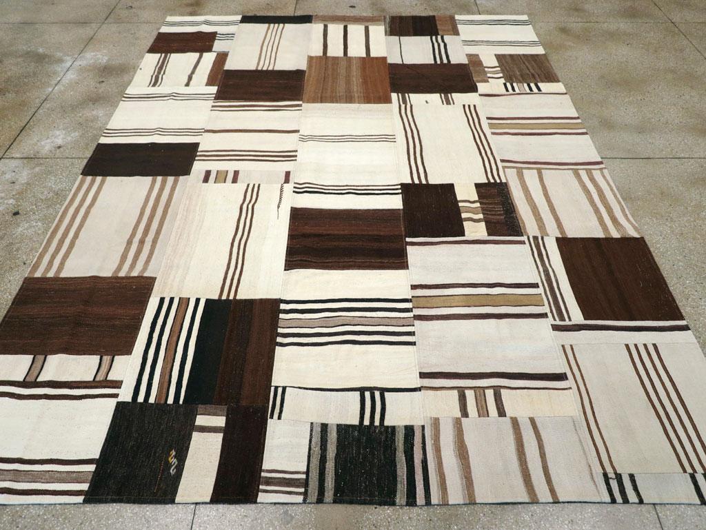 Hand-Woven Contemporary Handmade Turkish Flatweave Kilim Patchwork Style Room Size Carpet For Sale