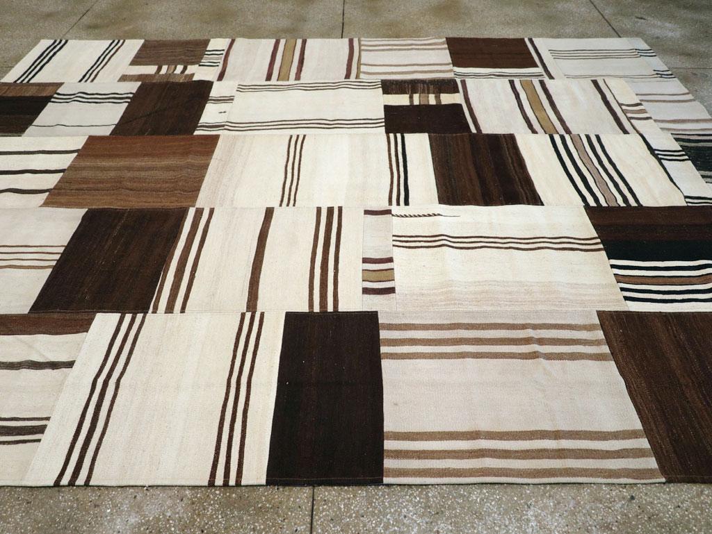 Wool Contemporary Handmade Turkish Flatweave Kilim Patchwork Style Room Size Carpet For Sale