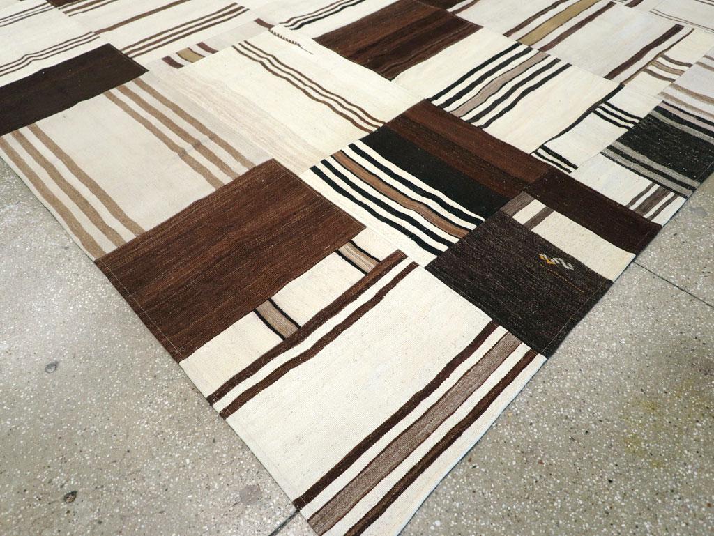 Contemporary Handmade Turkish Flatweave Kilim Patchwork Style Room Size Carpet For Sale 2