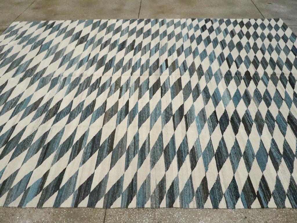 Wool Contemporary Handmade Turkish Flatweave Kilim Room Size Carpet For Sale