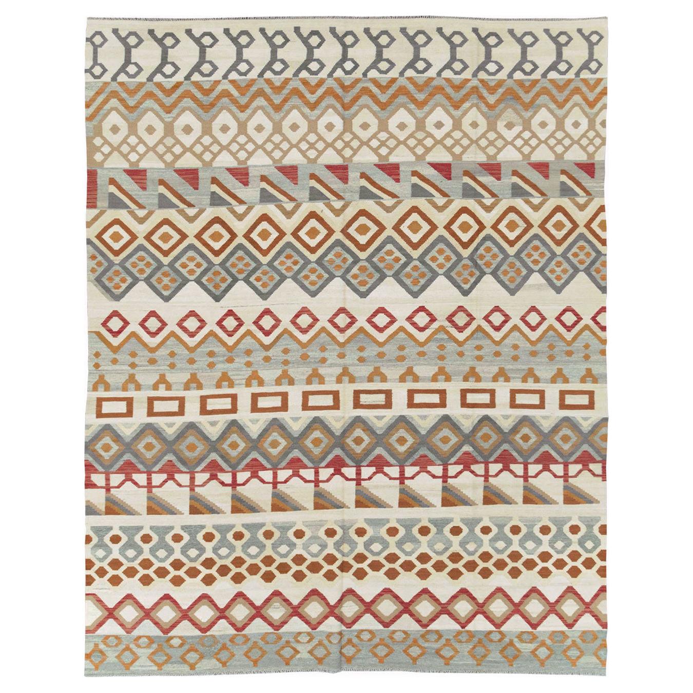 Contemporary Handmade Turkish Flatweave Kilim Room Size Carpet For Sale