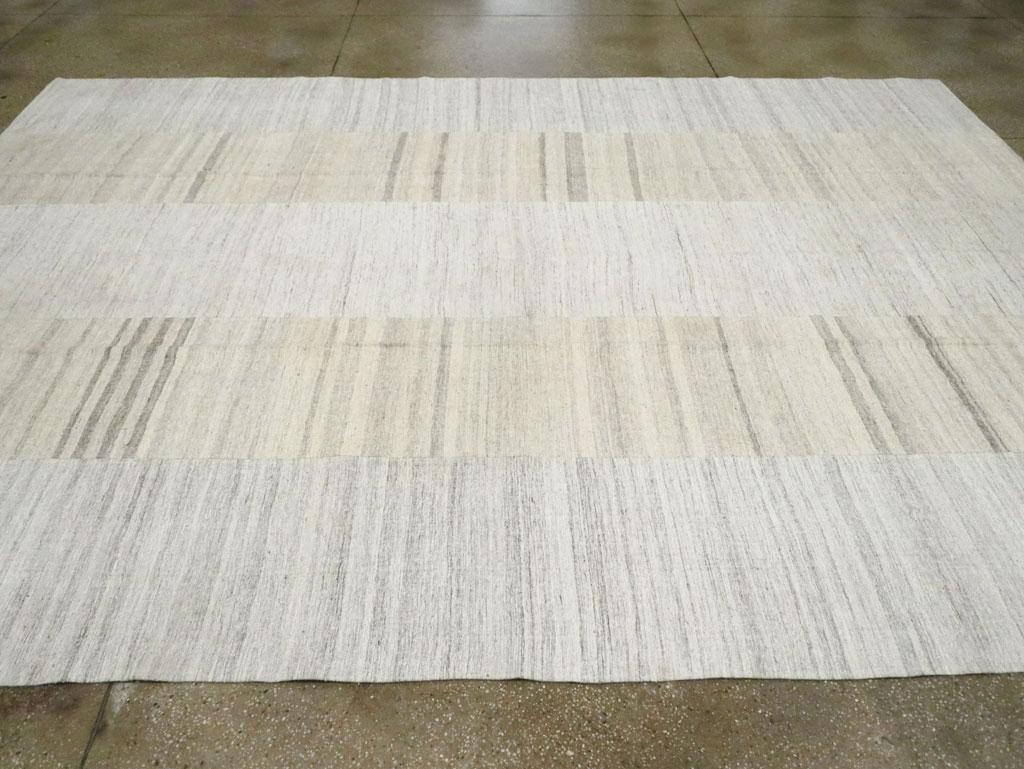Wool Contemporary Handmade Turkish Flatweave Kilim Room Size Carpet in Grey and Beige
