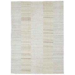 Contemporary Handmade Turkish Flatweave Kilim Room Size Carpet in Grey and Beige