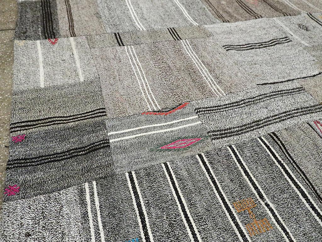 Wool Contemporary Handmade Turkish Flatweave Kilim Room Size Carpet In Grey
