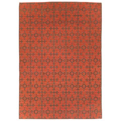 Contemporary Handmade Turkish Flatweave Kilim Room Size Carpet in Red and Brown