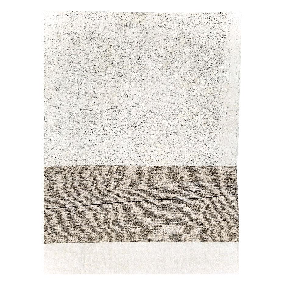 Bauhaus Contemporary Handmade Turkish Flatweave Kilim Room Size Rug in White and Brown For Sale