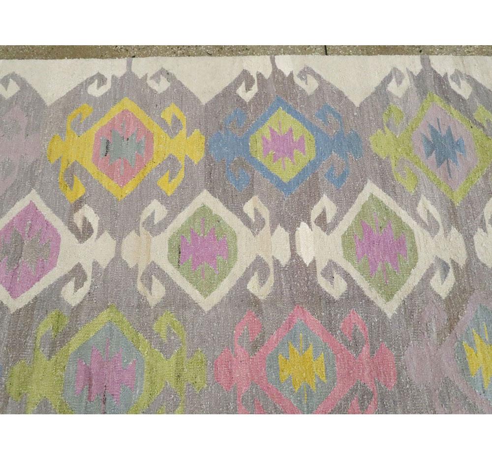 Hand-Woven Contemporary Handmade Flat-Weave Rug in Grey Beige Yellow Pink Blue Green For Sale