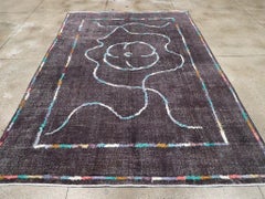 Contemporary Handmade Turkish Folk Rug with a Distressed Appeal in Charcoal