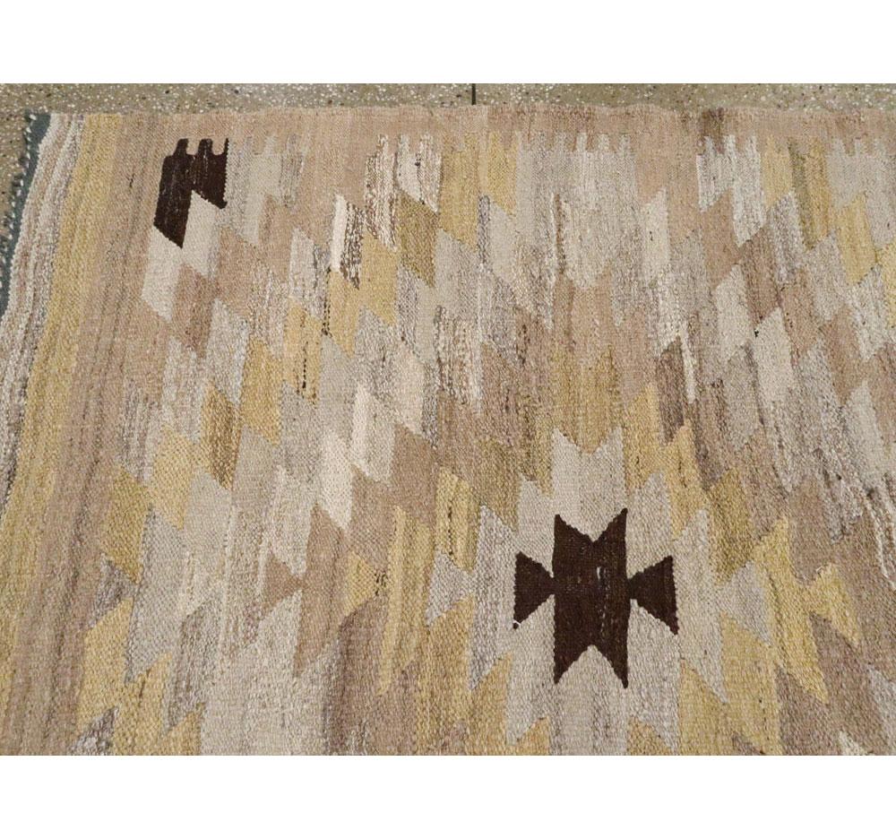 Contemporary Handmade Turkish Kilim Flatweave Room Size Rug For Sale 2