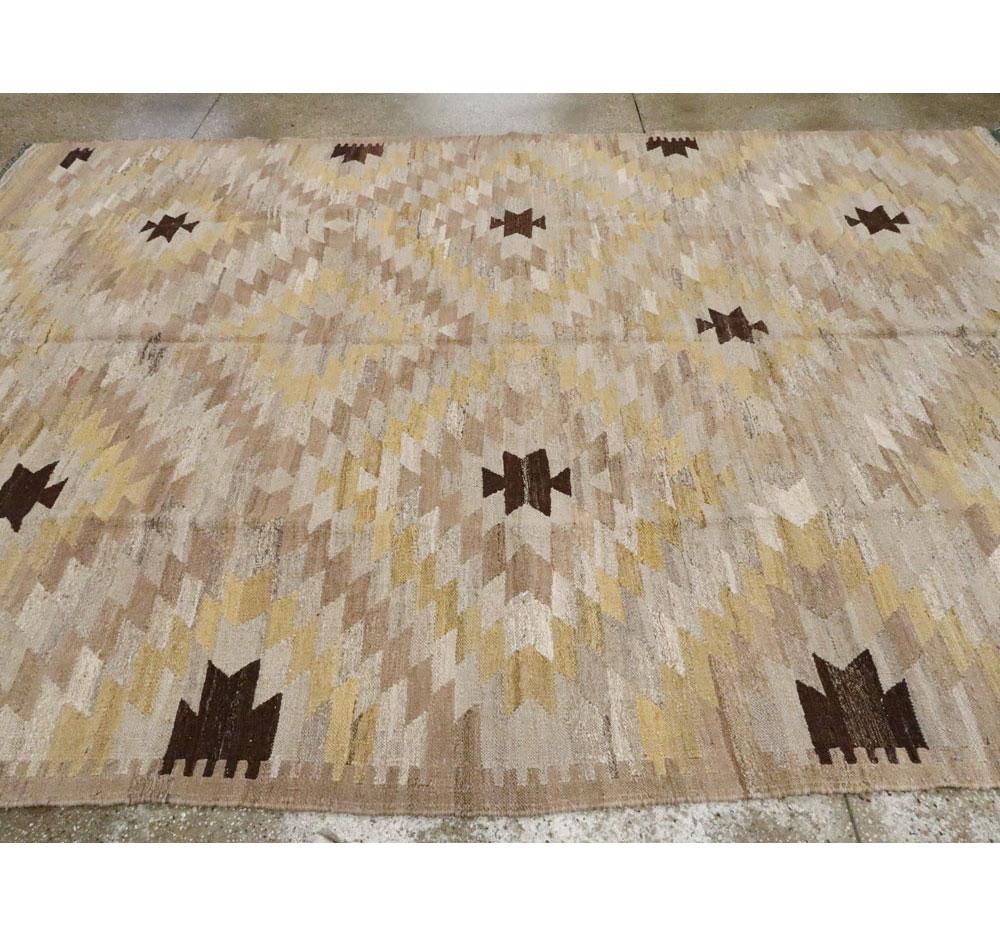 Contemporary Handmade Turkish Kilim Flatweave Room Size Rug For Sale 3