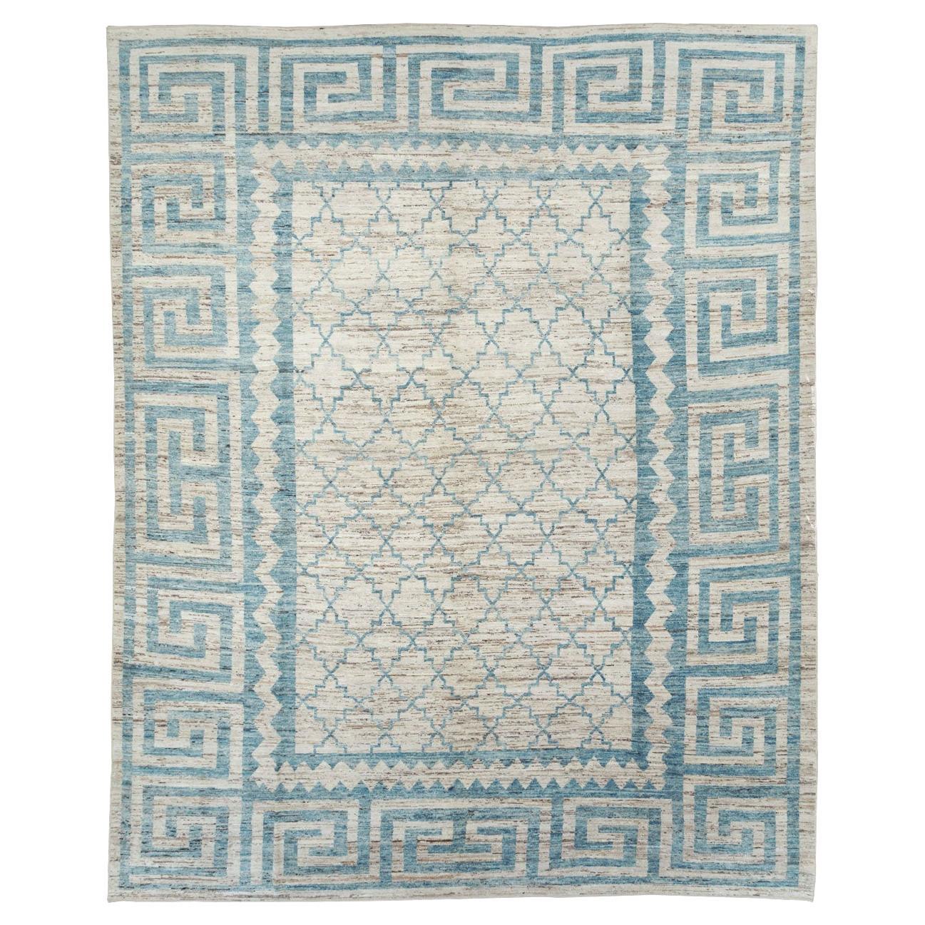 Contemporary Handmade Turkish Large Carpet in White and Black For Sale