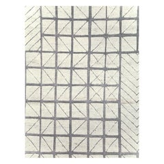 Contemporary Handmade Turkish Large Room Size Carpet in White & Grey