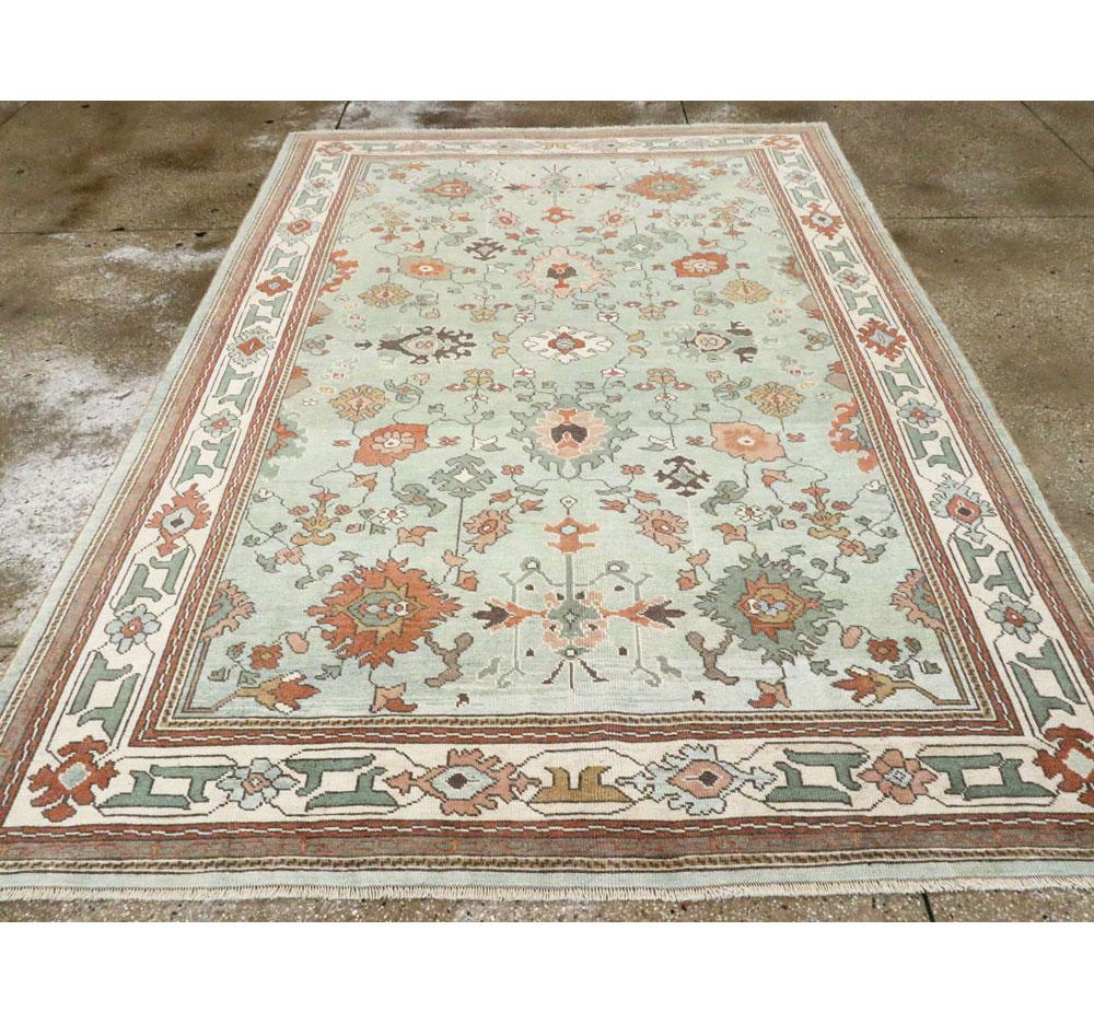 Contemporary Handmade Turkish Oushak Accent Rug in Seafoam Blue In New Condition For Sale In New York, NY