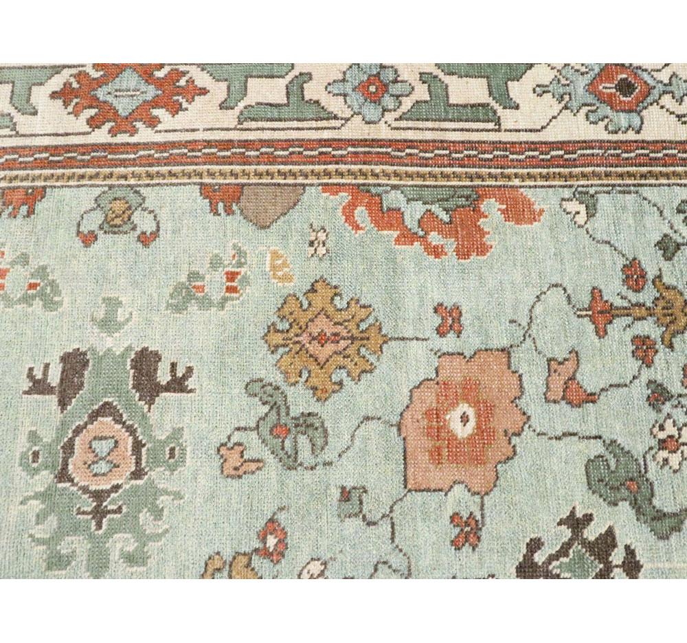 Contemporary Handmade Turkish Oushak Accent Rug in Seafoam Blue For Sale 1