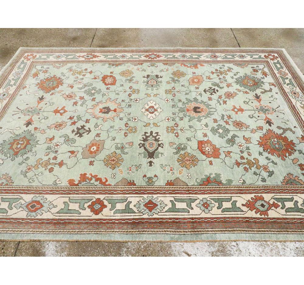 Contemporary Handmade Turkish Oushak Accent Rug in Seafoam Blue For Sale 2