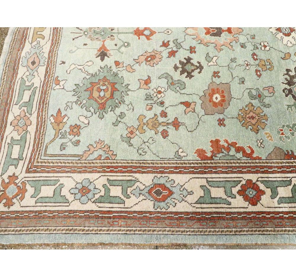 Contemporary Handmade Turkish Oushak Accent Rug in Seafoam Blue For Sale 3