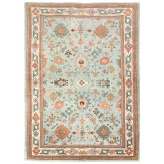 Contemporary Handmade Turkish Oushak Accent Rug in Seafoam Blue