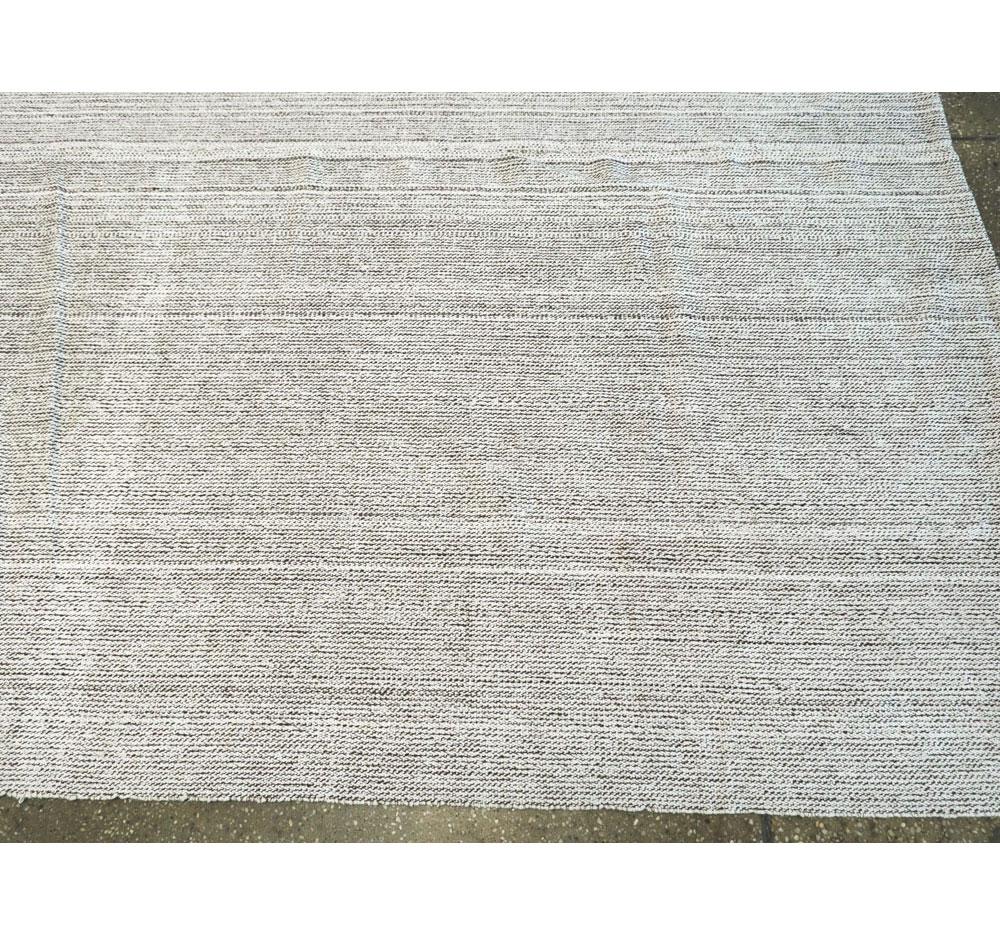 Contemporary Handmade Turkish Oversize Rug in White and Brown For Sale 1