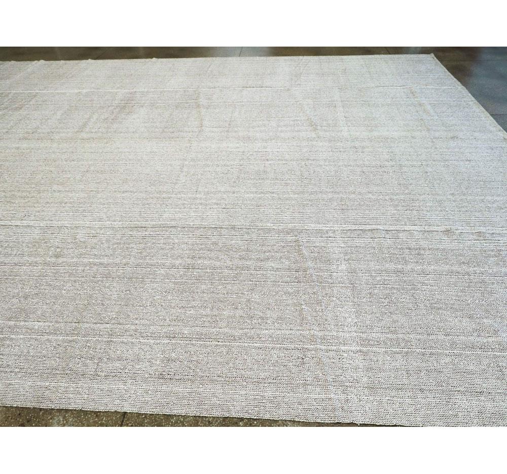 Contemporary Handmade Turkish Oversize Rug in White and Brown For Sale 2