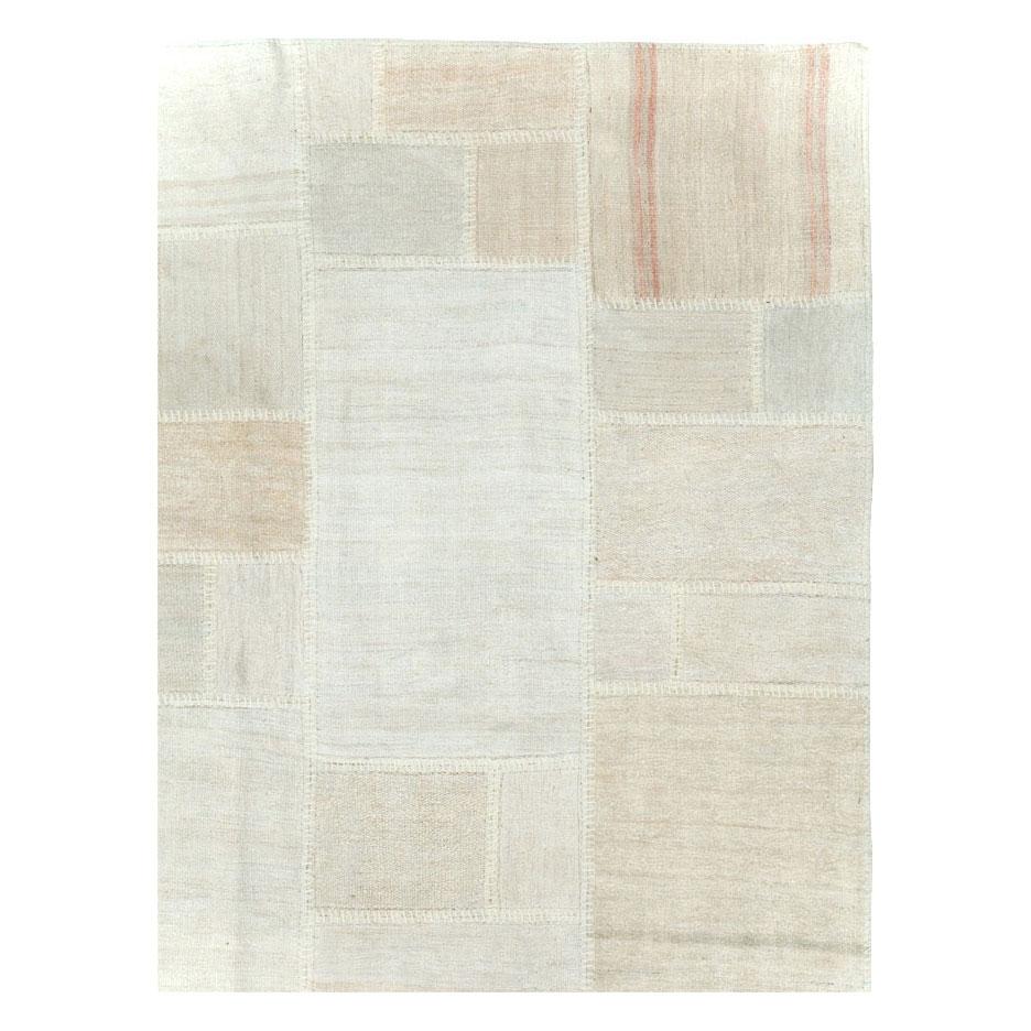 Alfombra turca contemporánea hecha a mano estilo patchwork de tejido plano Kilim Tamaño de la habitación Moderno en venta