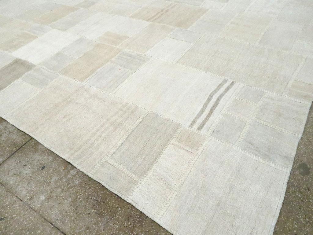 Alfombra turca contemporánea hecha a mano estilo patchwork de tejido plano Kilim Tamaño de la habitación Lana en venta
