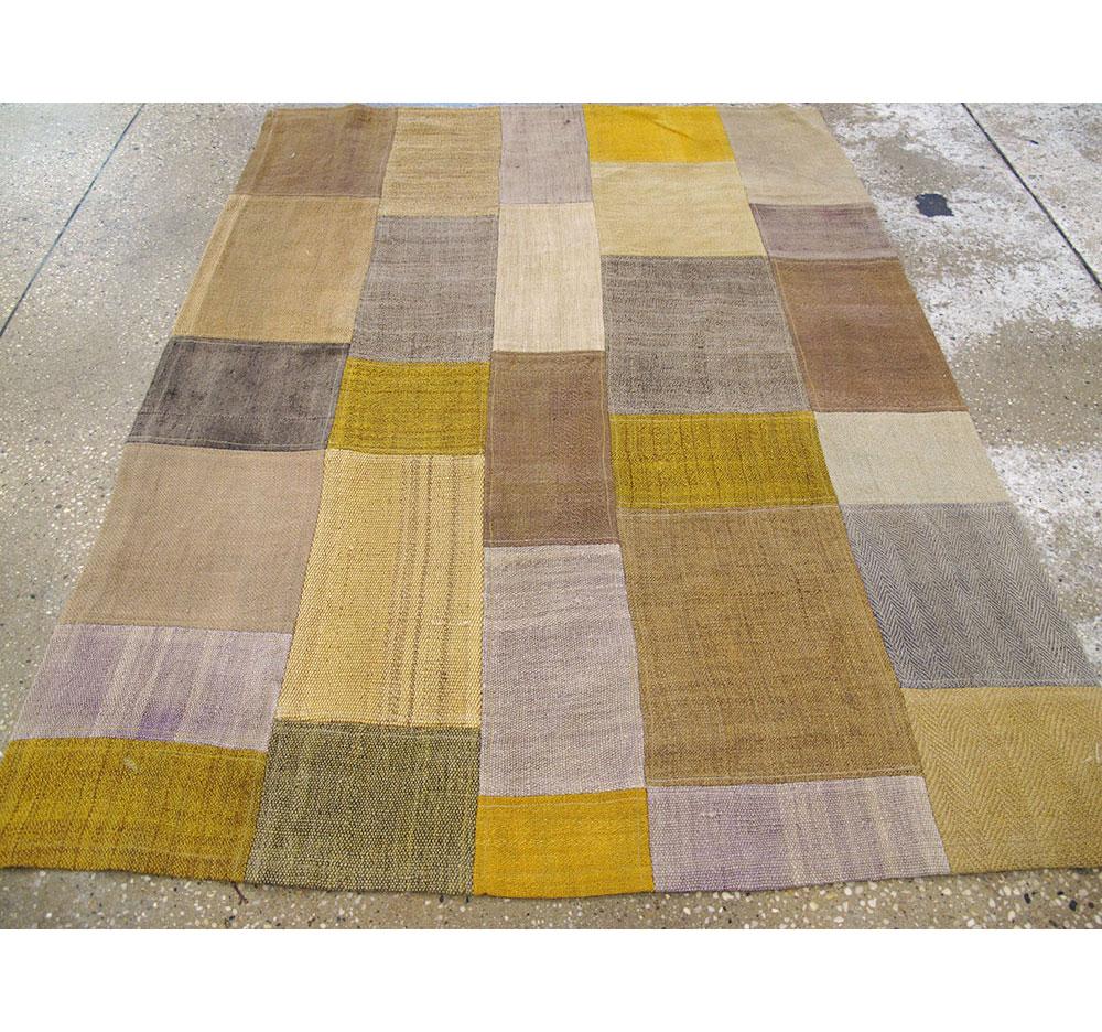 Hand-Knotted Contemporary Handmade Turkish Patchwork Style Flatweave Throw Rug For Sale