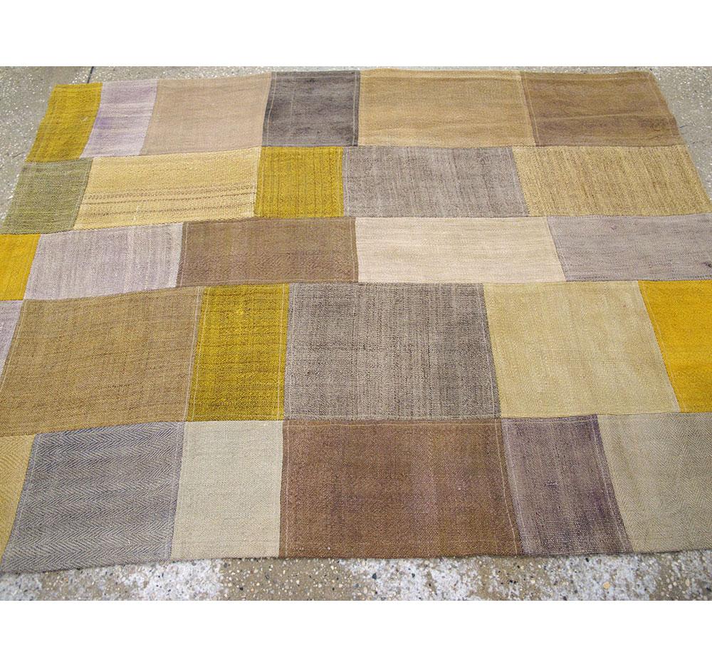 Wool Contemporary Handmade Turkish Patchwork Style Flatweave Throw Rug For Sale