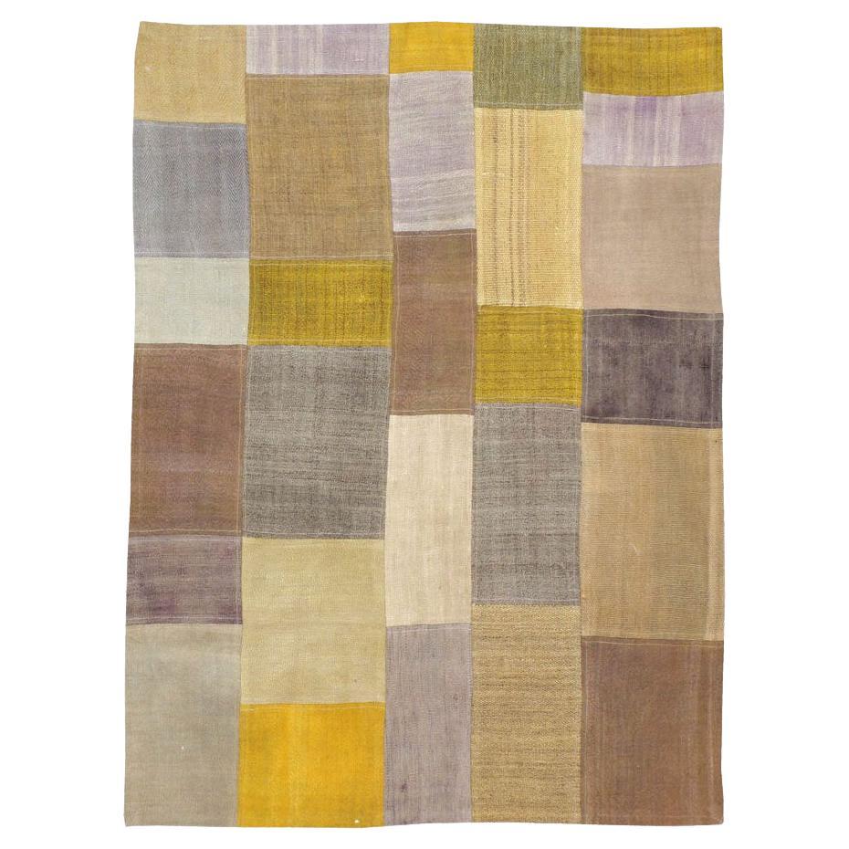 Contemporary Handmade Turkish Patchwork Style Flatweave Throw Rug For Sale