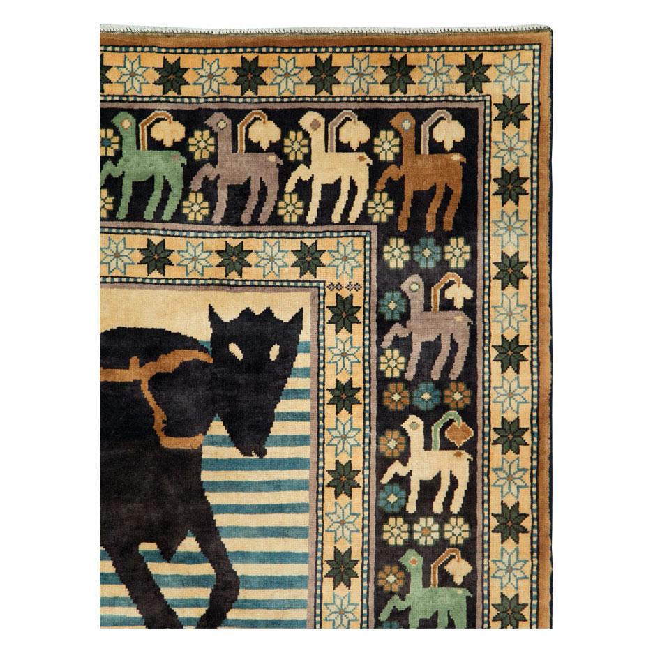 Modern Contemporary Handmade Turkish Pictorial Accent Rug of a Steer Roping Cowboy