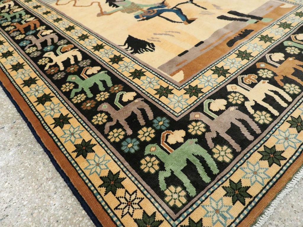Contemporary Handmade Turkish Pictorial Accent Rug of a Steer Roping Cowboy 3