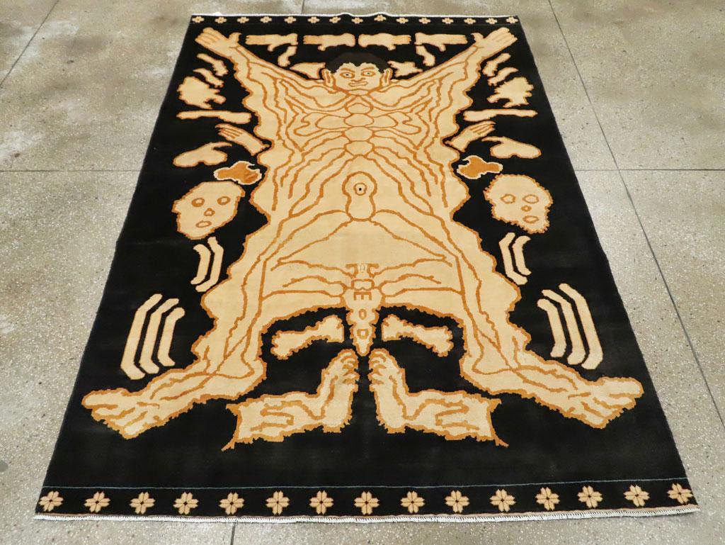 Moderne Tapis pictural turc contemporain fait main, évasé, pour homme Tantra, avec détails d'accentuation en vente