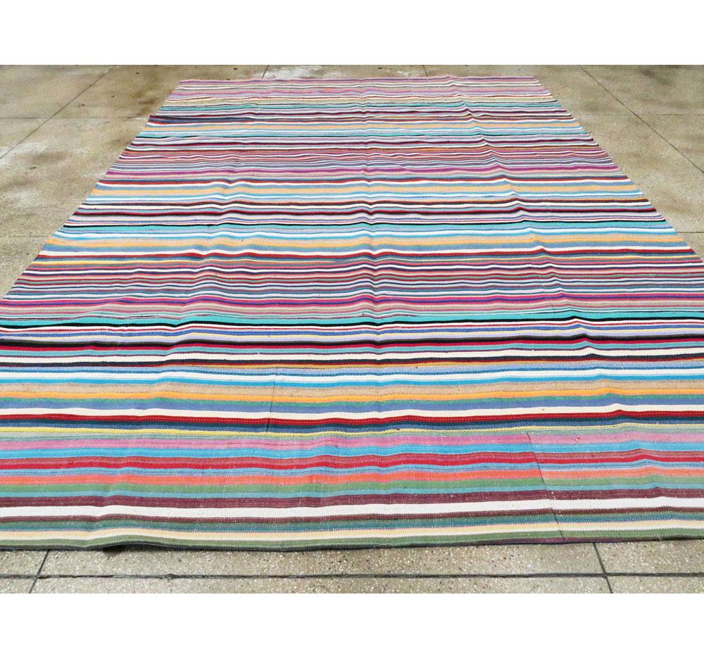 Hand-Woven Contemporary Handmade Turkish Room Size Bright Multicolored Flat-Weave Rug For Sale