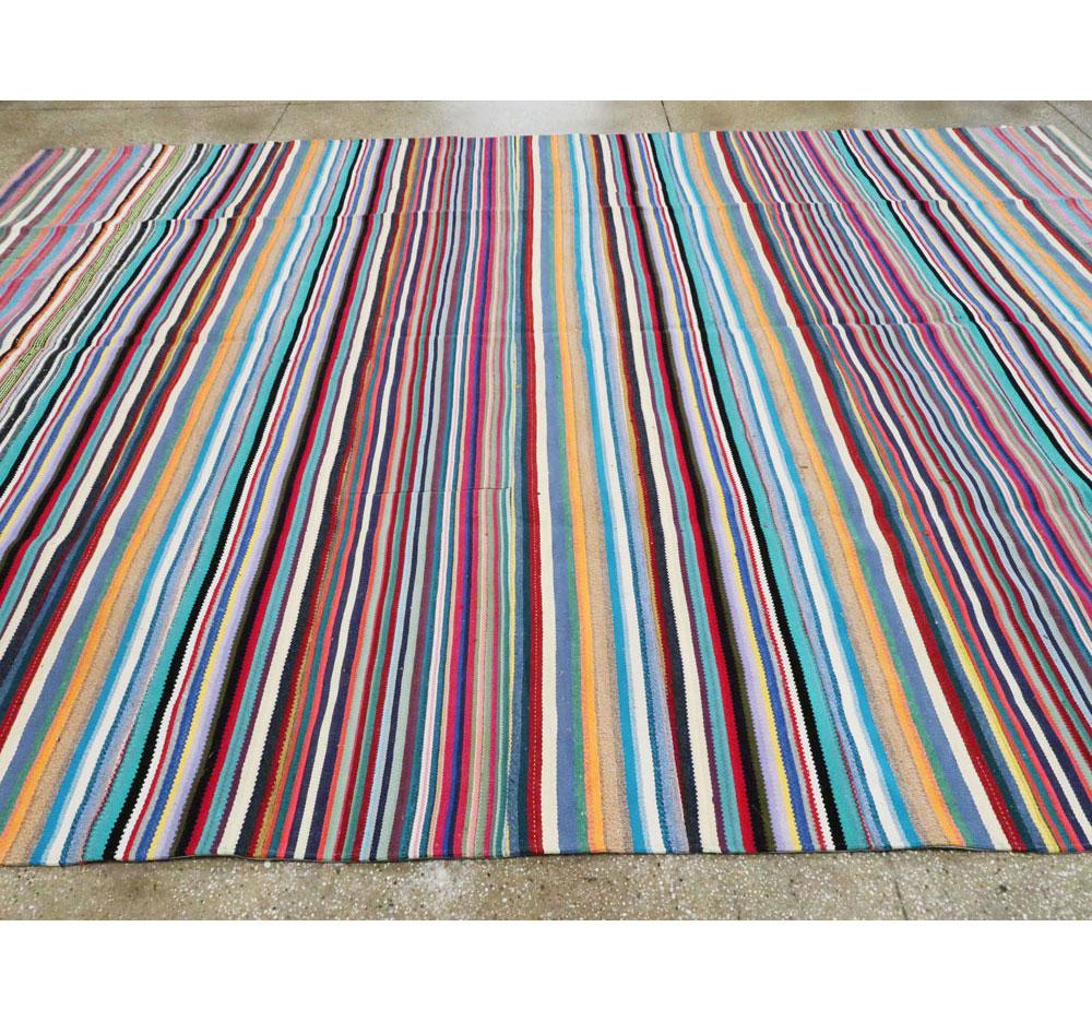 Contemporary Handmade Turkish Room Size Bright Multicolored Flat-Weave Rug For Sale 1