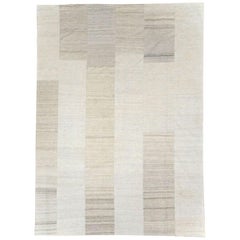 Contemporary Handmade Turkish Room Size Light Beige Flat-Weave Rug