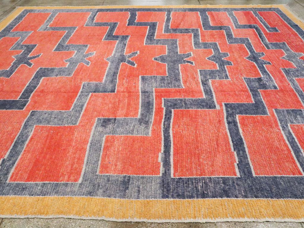 Hand-Knotted Contemporary Handmade Turkish Shag Large Room Size Rug in Rust For Sale