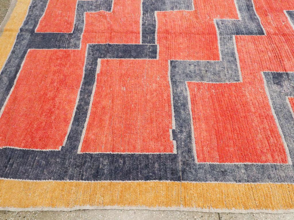 Contemporary Handmade Turkish Shag Large Room Size Rug in Rust In New Condition For Sale In New York, NY