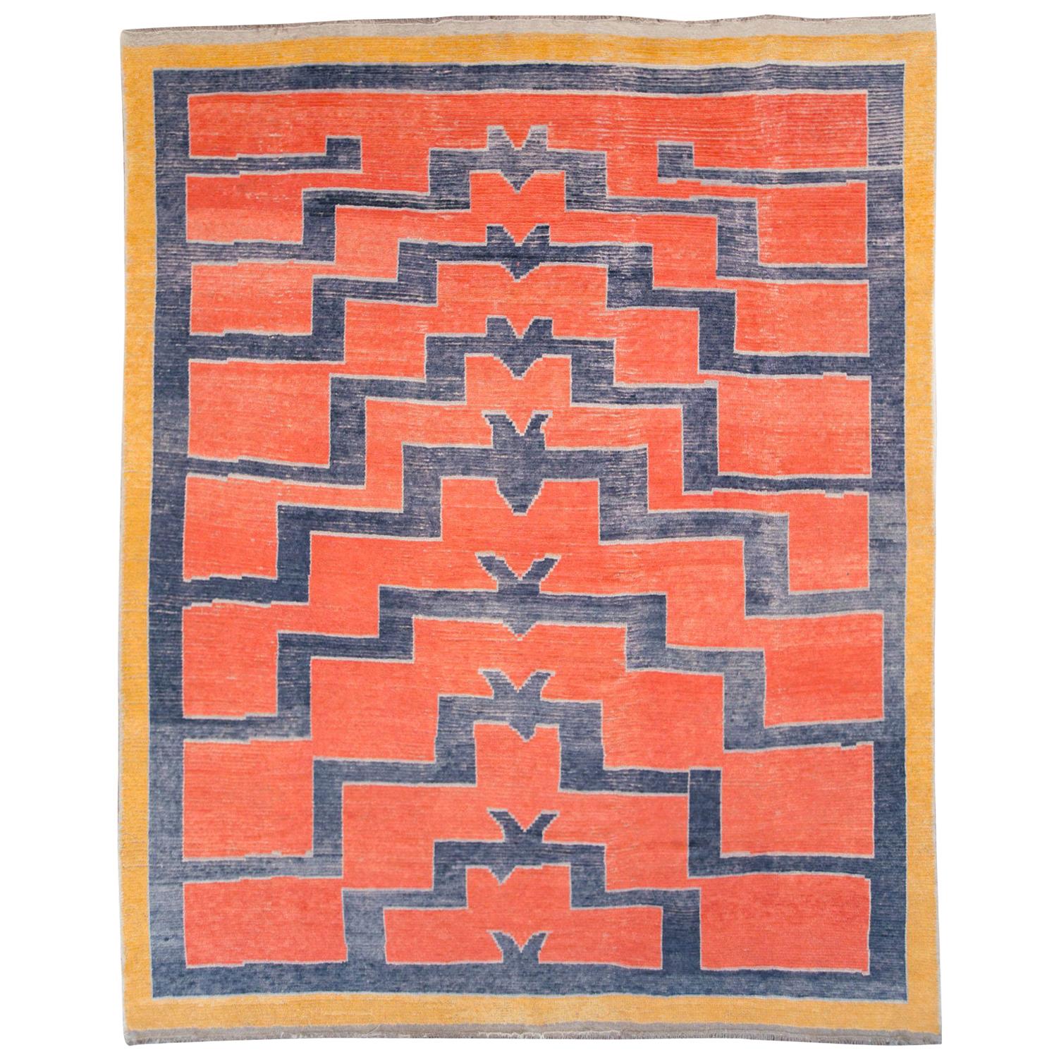 Zeitgenössischer handgefertigter türkischer Shag-Teppich für große Räume in Rust