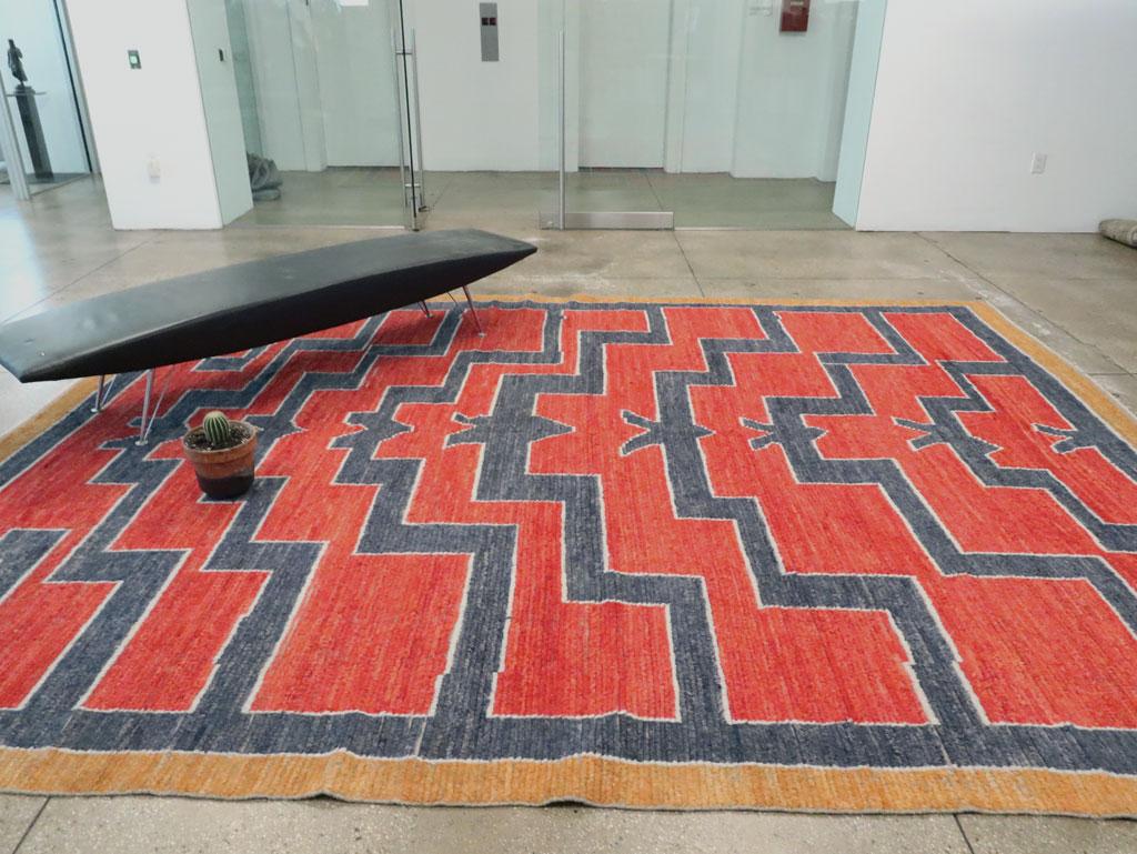 Contemporary Handmade Turkish Tulu Shag Large Room Size Rug in Rust Red im Angebot 9