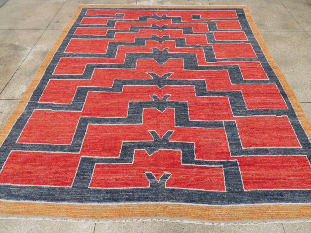 Hand-Knotted Contemporary Handmade Turkish Tulu Shag Large Room Size Rug in Rust Red For Sale