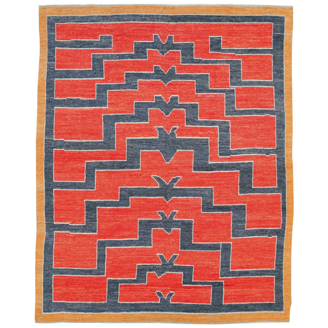 Contemporary Handmade Turkish Tulu Shag Large Room Size Rug in Rust Red For Sale