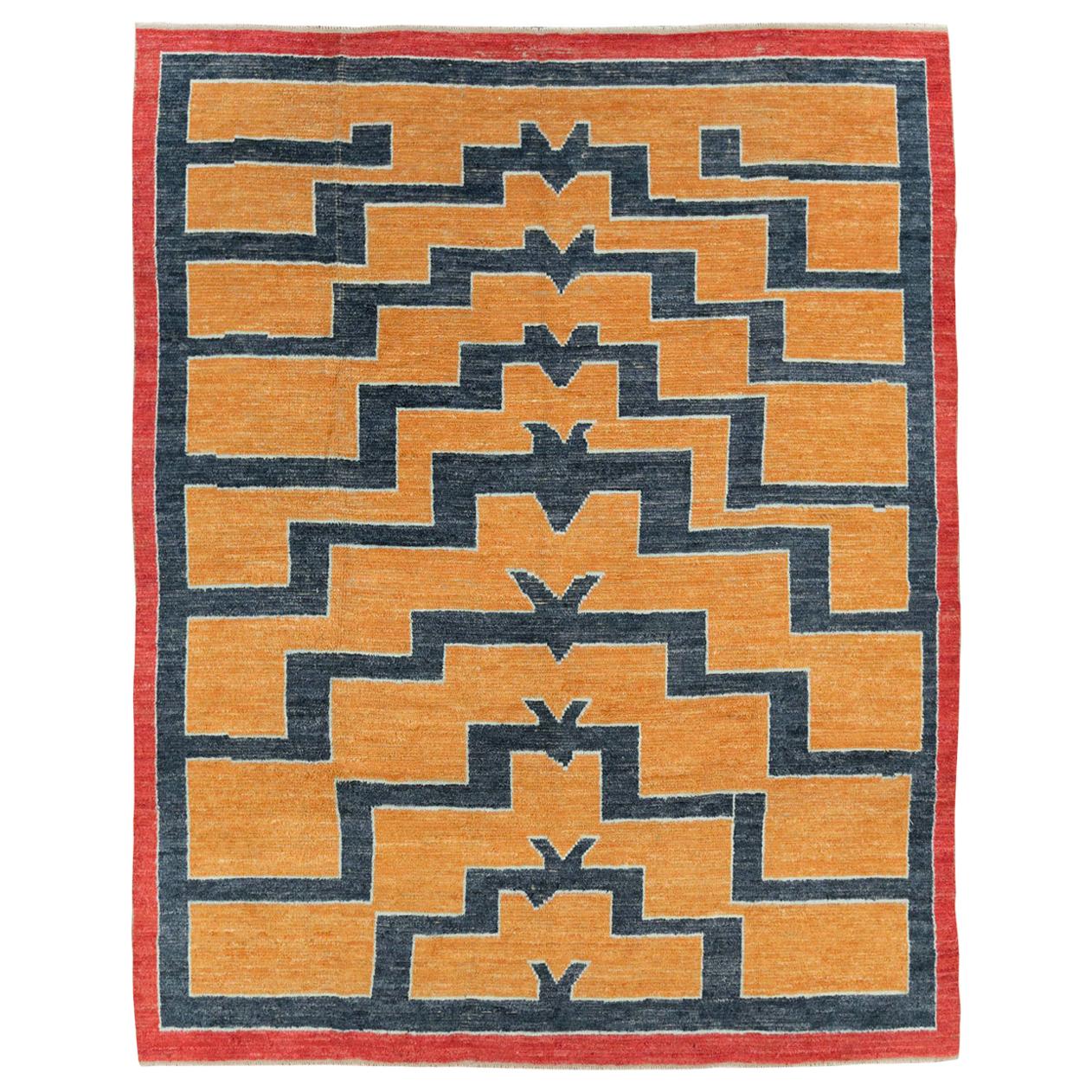 Zeitgenössischer handgefertigter türkischer Tulu Shag-Teppich in Senfgelb in Zimmergröße