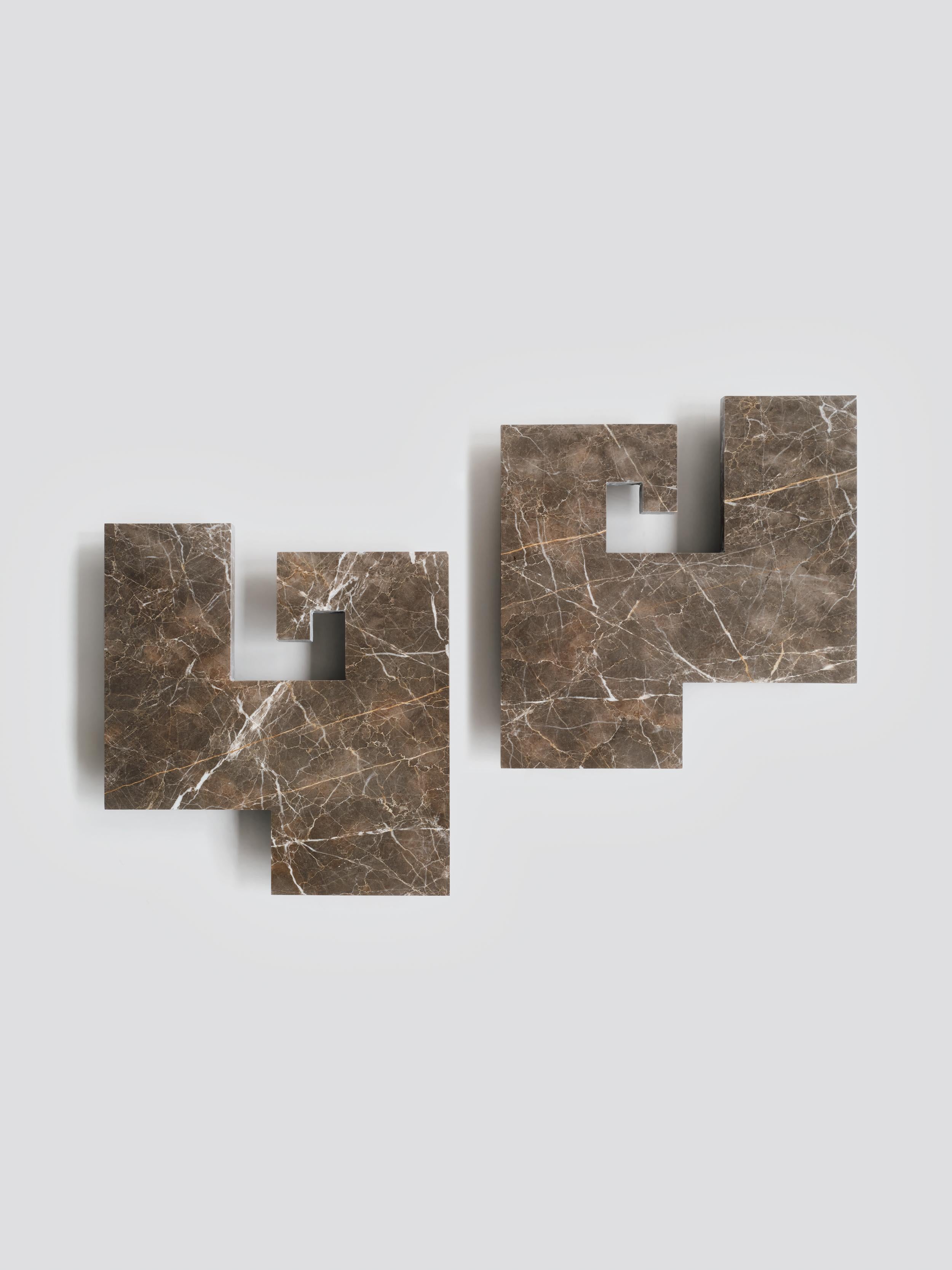Modern Contemporary Handmade Wall Lamp JUNO with a Geometric Marble Facade by Anaktae For Sale
