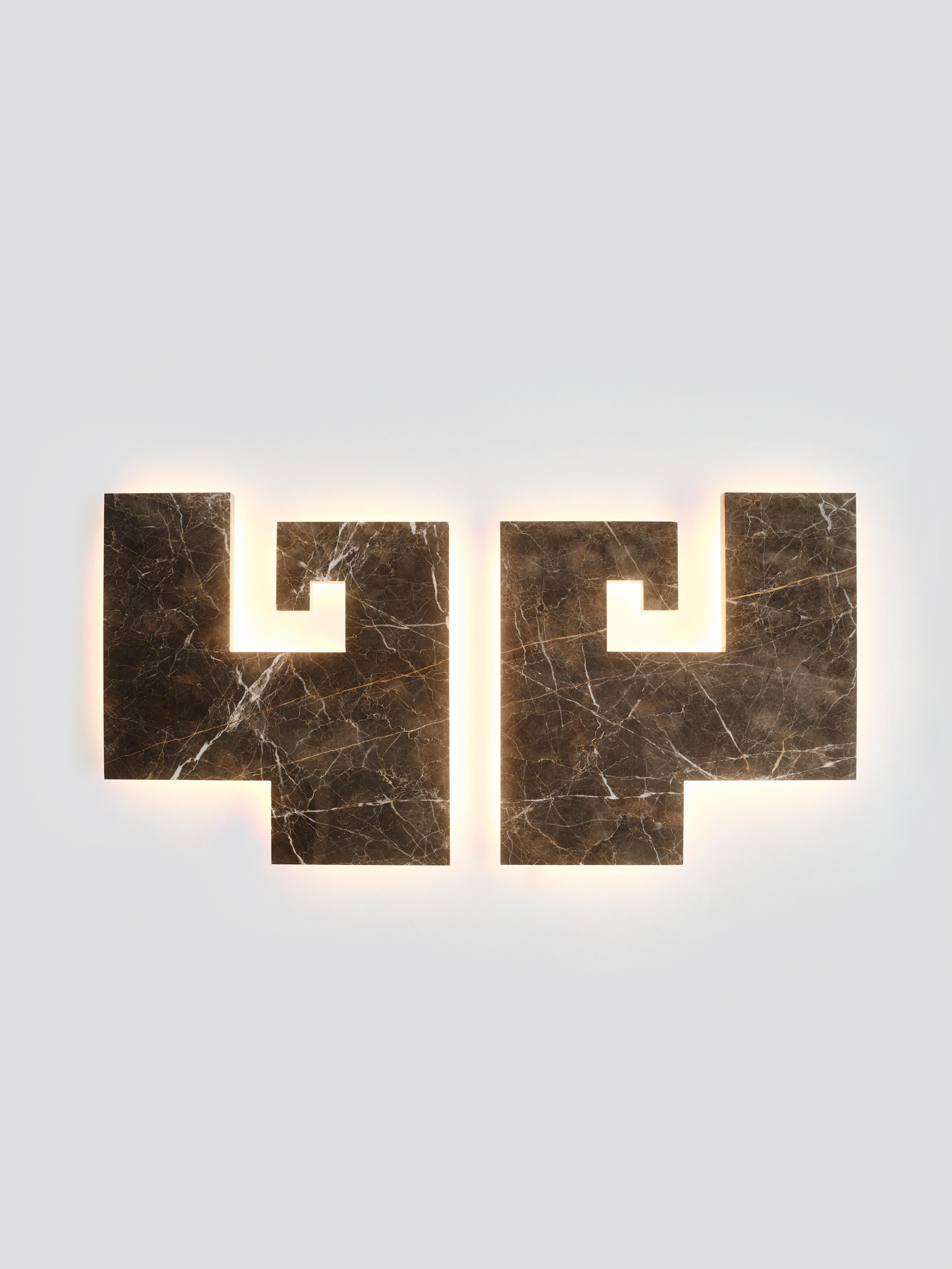 Greek Contemporary Handmade Wall Lamp JUNO with a Geometric Marble Facade by Anaktae For Sale