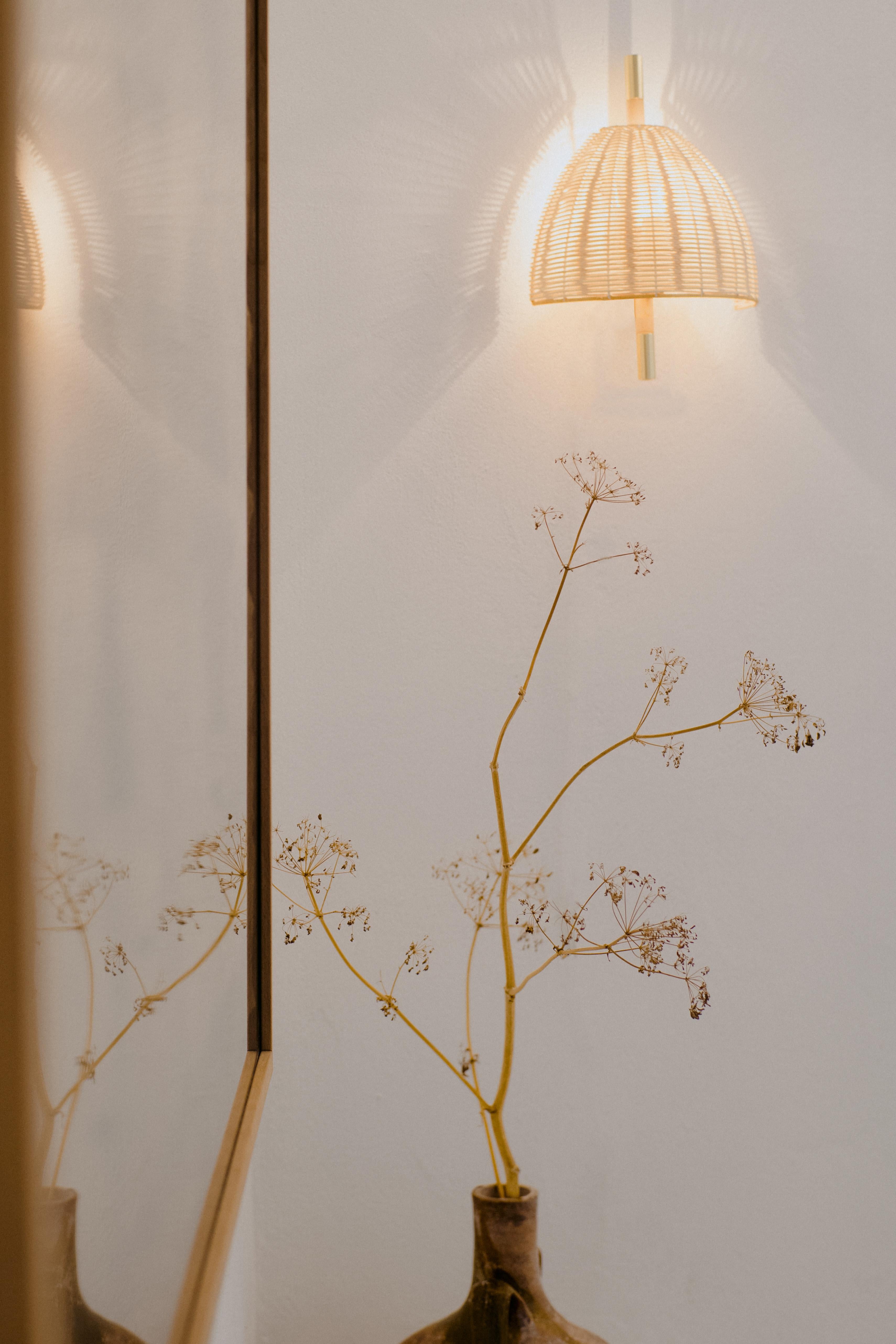Contemporary, Handmade, Wall Lamp, Natural Rattan Brass, Mediterranean Objects en vente 3