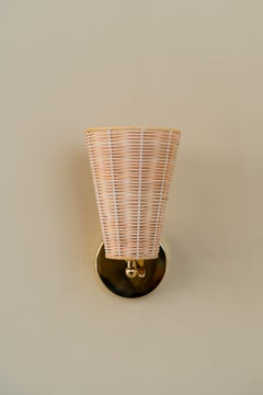 Contemporary, Handmade Wall Lamp, Cone Rattan, Brass, by Mediterranean Objects